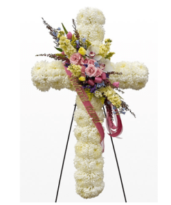 CW-02 buy yellow roses white cross wreath singapore