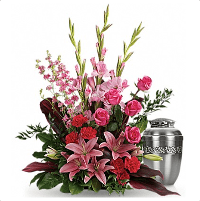 FUF-04 pink lilies and roses FUNERAL URN FLOWERS