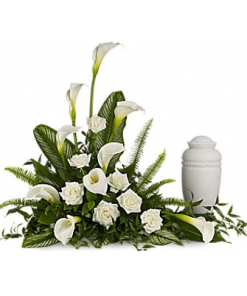 FUF-01 WHITE ROSES CALLA LILY FUNERAL URN FLOWERS