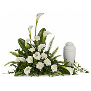 FUF-01 WHITE ROSES CALLA LILY FUNERAL URN FLOWERS