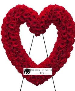 red heart shaped wreath for funeral