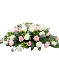 pink white rose coffin top
