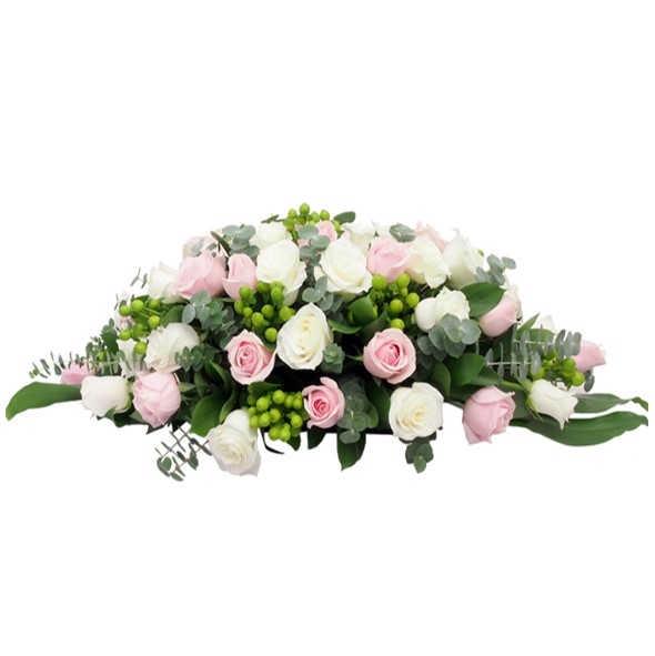 pink white rose coffin top