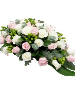 pink white rose casket spray