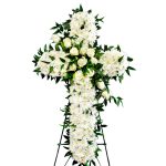 cross wreath white roses