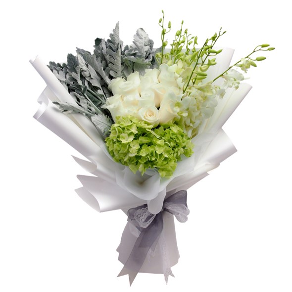 white rose funeral bouquet