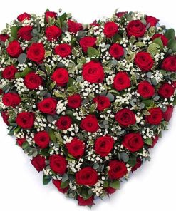 red rose closed heart funeral wreath