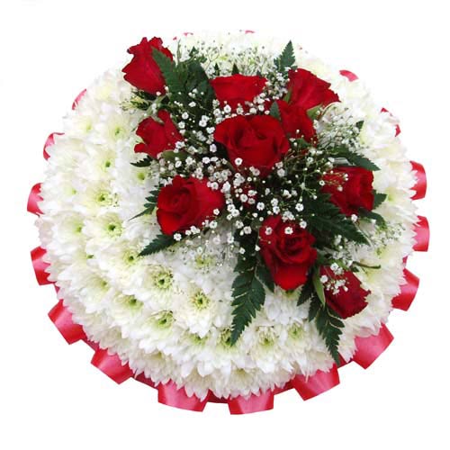 funeral posy pad red roses